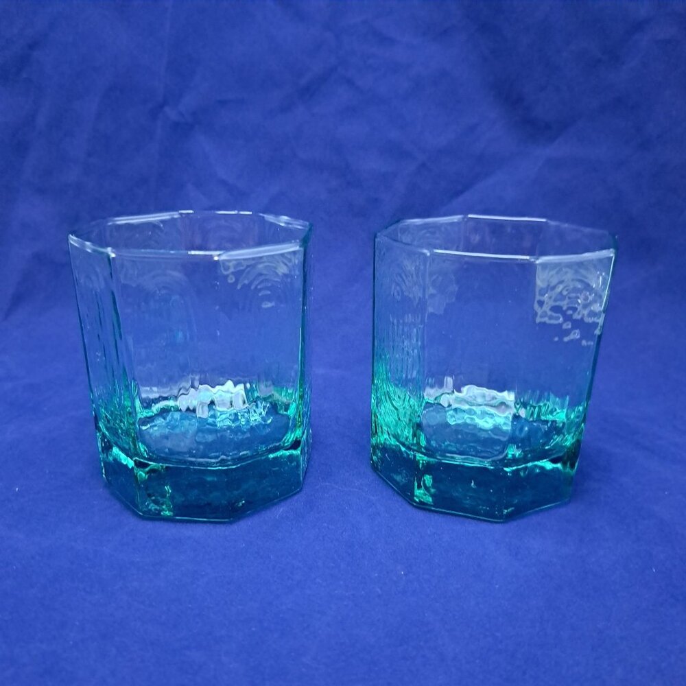 Libbey Facets Green Old Fashioned Glasses Set Of 2